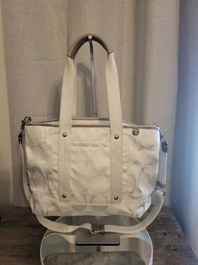 Coach White Signature Canvas Tote with Adjustable Strap